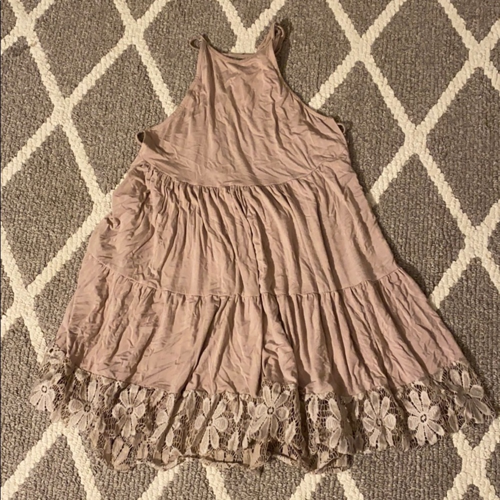 Tan Halter Lace-Back Dress